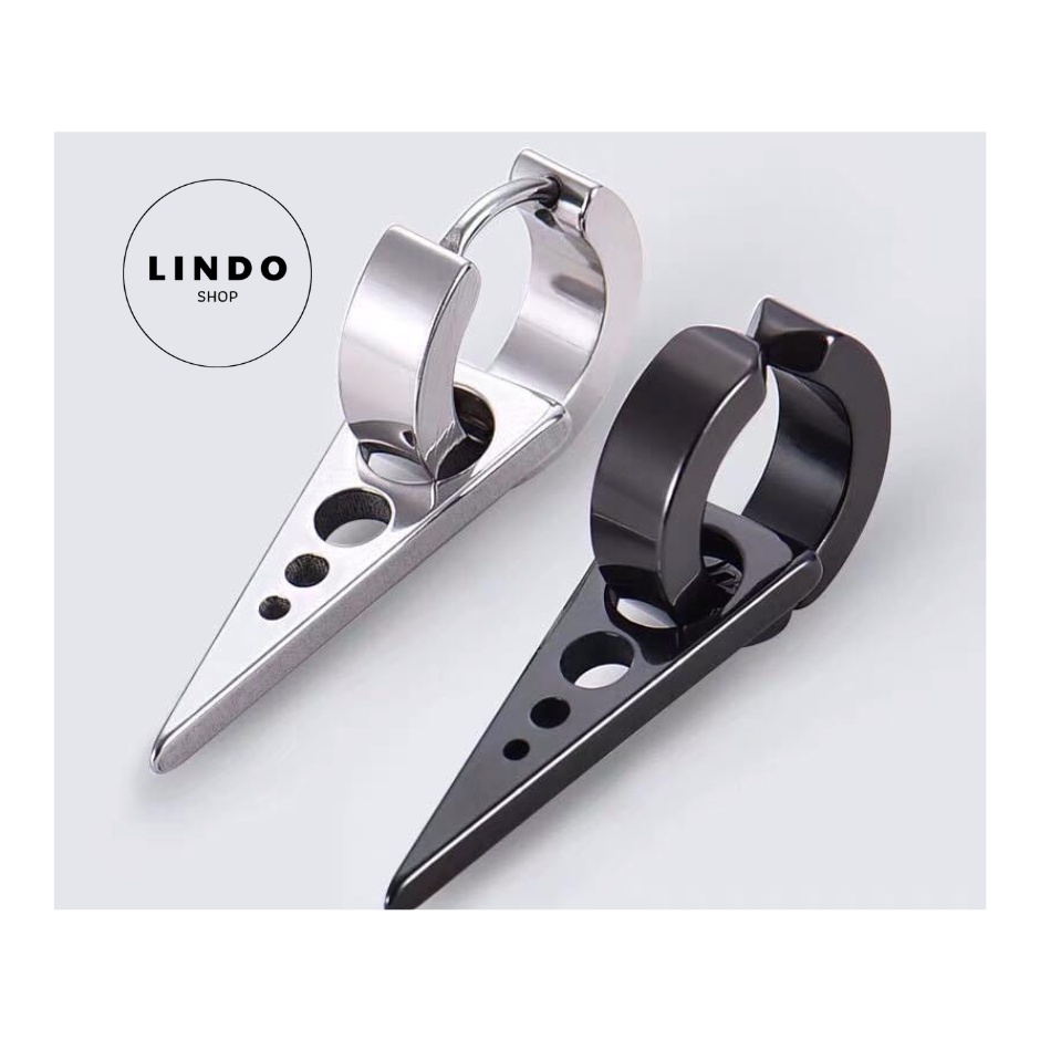 Khuyên tai nam Hàn Quốc hình tam giác xỏ lỗ (1 chiếc) LINDO titan không đen, không gỉ thích hợp đeo nhiều dịp