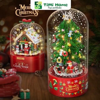 Đồ chơi lắp ráp lego cây thông noel phát nhạc, tự xoay, phun tuyết - tặng đèn