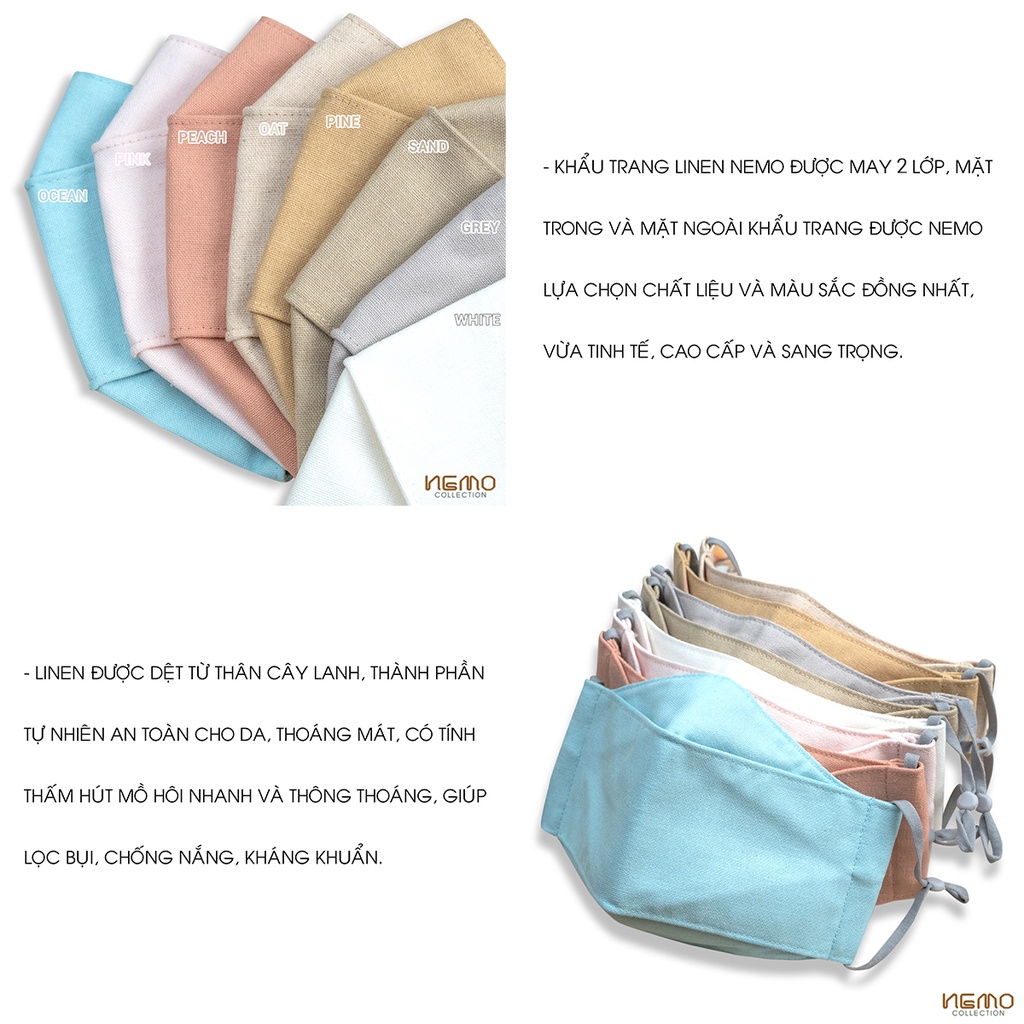 KHẨU TRANG KIỂU 4D LINEN, CHỐNG NẮNG, LỌC BỤI, KHUẨN, NGĂN NGỪA MỤN - NEMO KTLEB