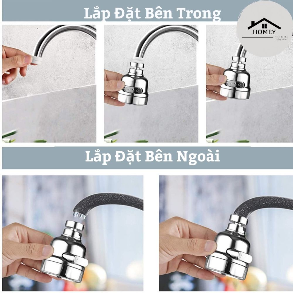 Homey - Đầu nối vòi nước bồn rửa bát rửa chén tăng áp 200% xoay 360 độ - Tiện Lợi Phù Hợp Với Nhiều Loại Vòi Bếp