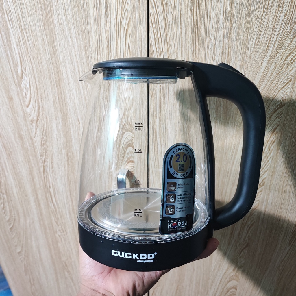 Ấm Siêu Tốc Thủy Tinh 2.5L GUGKDD Chịu Nhiệt Cao Sôi Nước 5 Phút Kèm Đèn Led
