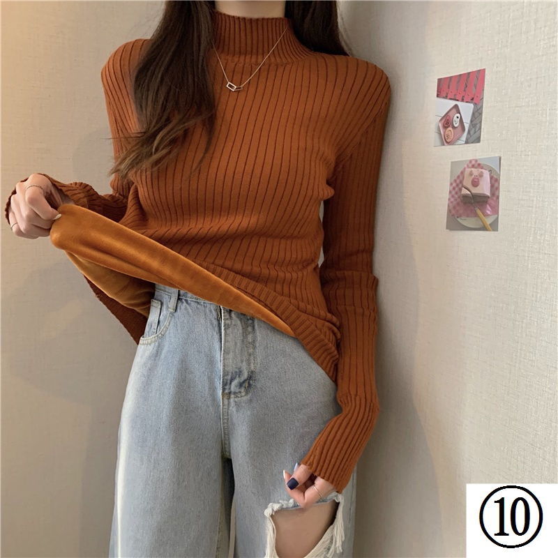 Áo Sweater Cổ Lọ Lót Lông Cừu Dày Màu Đen Phong Cách Phương Tây Thời Trang Mùa Đông Cho Nữ