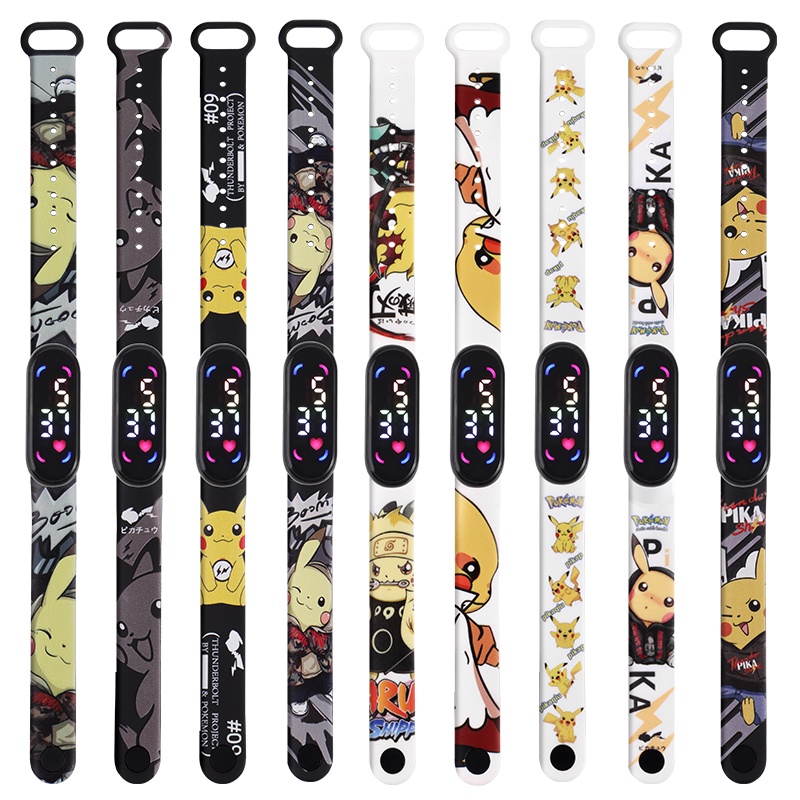 Đồng Hồ Đeo Tay Điện Tử Đèn LED Cảm Ứng Không Thấm Nước Hình Pikachu Hoạt Hình Pokemon Nhiều Màu Sắc Thời Trang