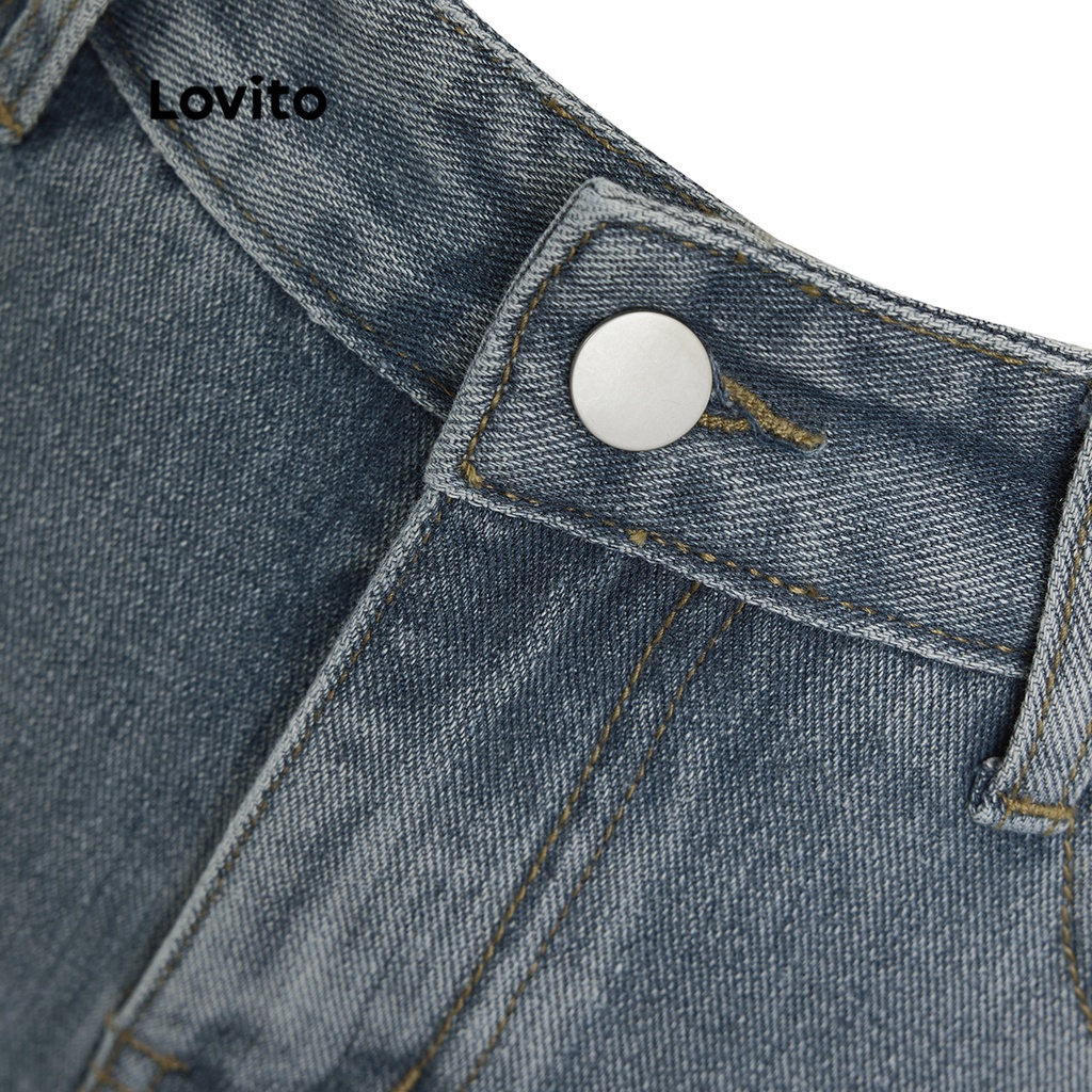 Quần Jean Nữ Lưng Cao Thêu Chữ Lovito L35AD070