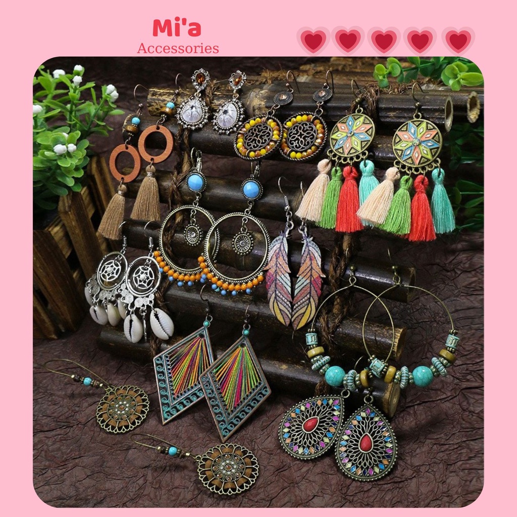 Khuyên tai boho kim loại Vintage, bông tai cổ điển phong cách du mục thời trang độc lạ