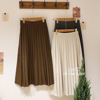 Chân váy xếp ly midi cạp chun sau