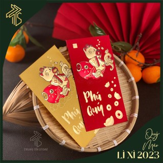 Lì xì chúc mừng chủ đề Mèo Phú Quý lì xì nămmới lì xì chúc mừng năm mới hoạ tiết mèo táo quân cá chép tiền vàng dập nổi