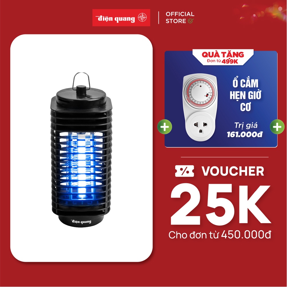 Đèn bắt muỗi Điện Quang ĐQ EML01 - Diệt muỗi tự động, thiết kế thông minh diệt mọi hướng 360°, phạm vi 15m². BH 12 tháng