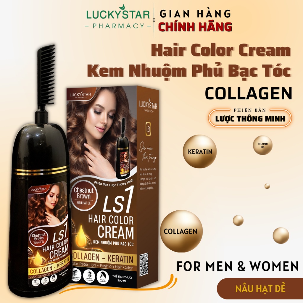 Kem Nhuộm Nâu Hạt Dẻ Chai Lược Lucky Star [ Chính hãng ] for Men & Women. Màu nhuộm tóc Nâu Tây