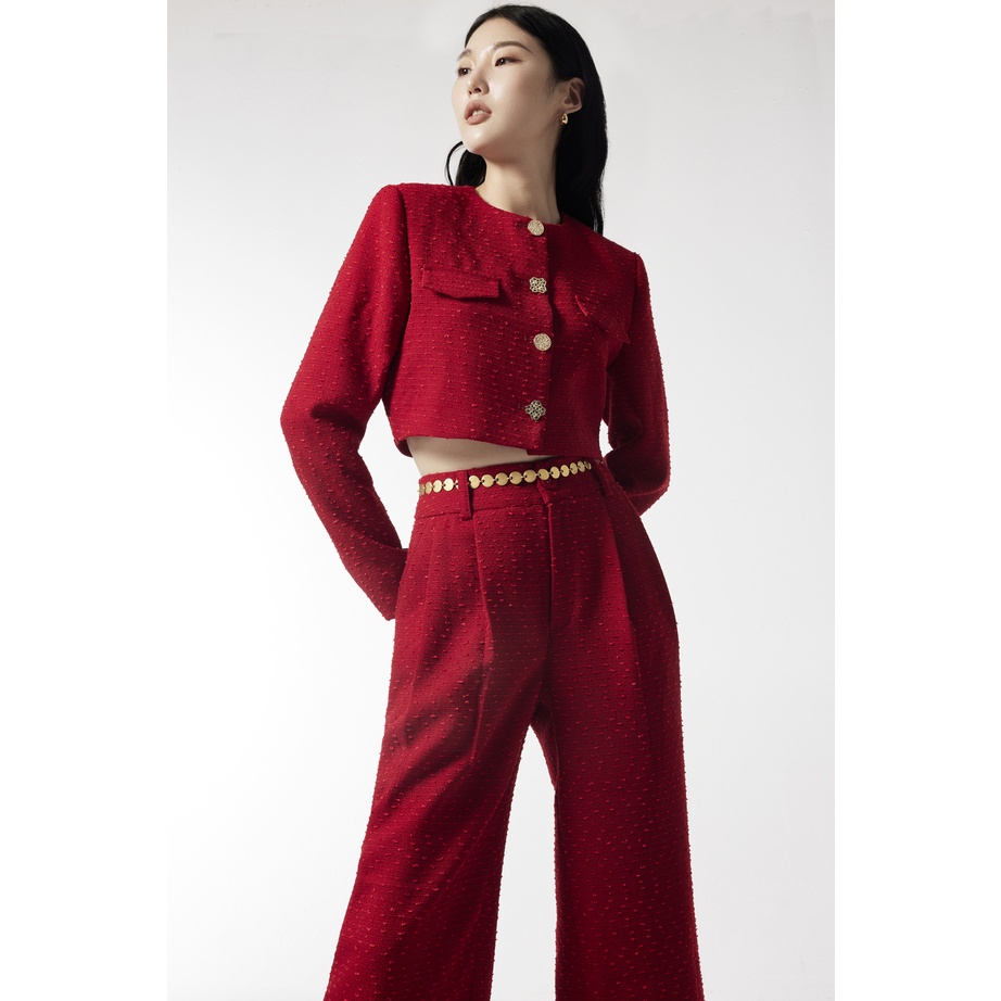 Áo vest blazer croptop ÀTOUS DAKOTA chất liệu cao cấp phối màu đỏ hiện đại sang trọng thời thượng