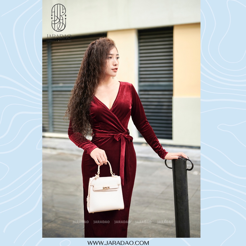 Váy ôm body sexy nhung tăm thời trang thiết kế dự tiệc sang chảnh BST Retro Âu Mỹ JARADAO - Keva Dress