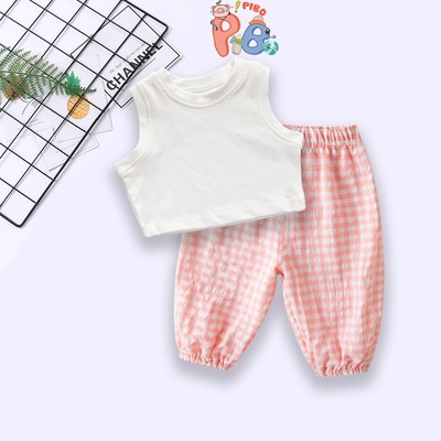 Áo Croptop Sát Nách Quần Ống Rộng Kẻ Caro Bé Gái Sành Điệu - BabyBoo - PiBo Store-BCRSNBK