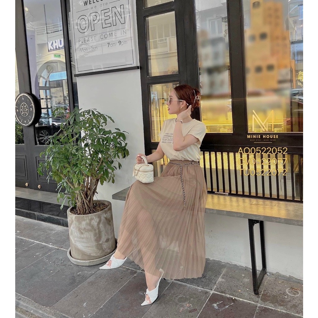 Chân váy xếp ly dáng dài QC,Chân váy lưới dài công sở cao cấp kèm lót cho nữ thời trang
