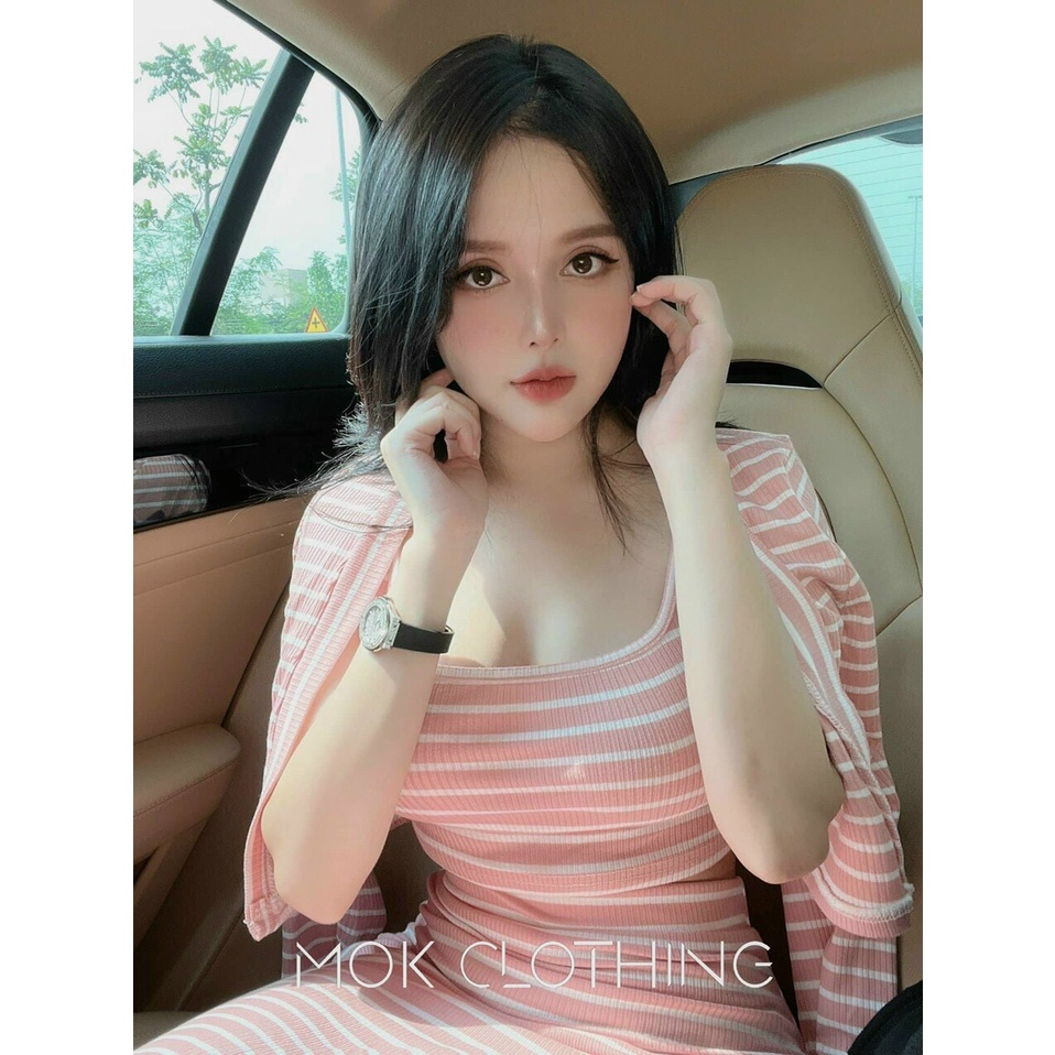 Set đồ nữ sang chảnh, set đồ nữ đi chơi với áo 3 lỗ ôm dáng kèm chân váy dài ôm có khoác , chất thun