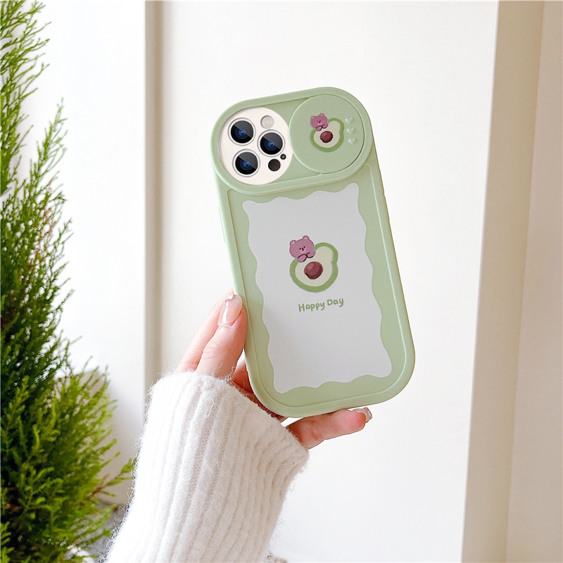 Ốp lưng iphone nắp trượt tròn gấu bơ xanh thỏ dâu hồng 6/6splus/7/7plus/8/8plus/x/xs/11/12/13/14/pro/max/plus/promax