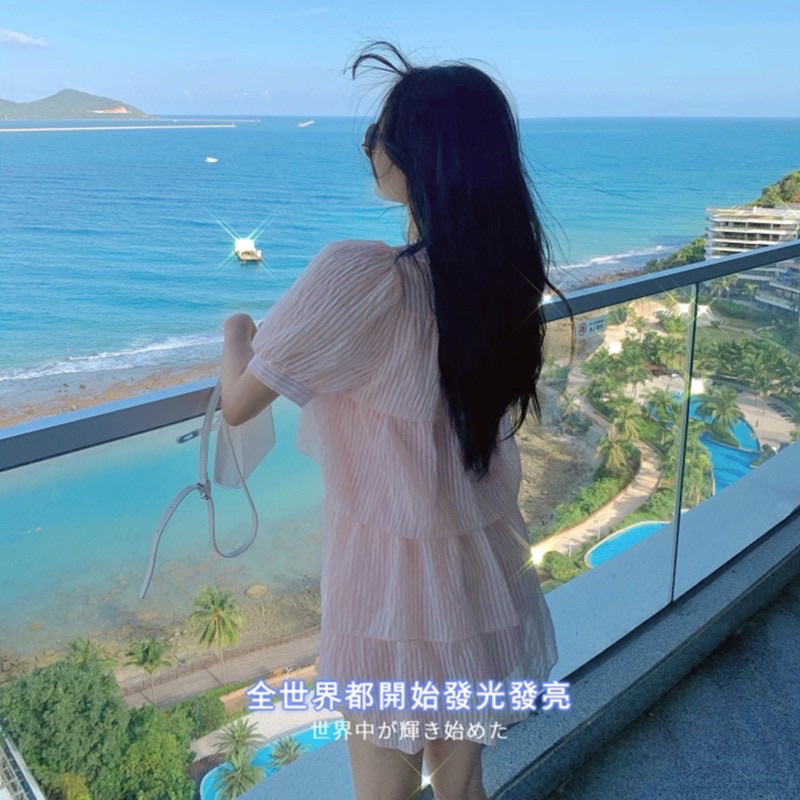 Đầm sơ mi kẻ sọc tông Hồng
