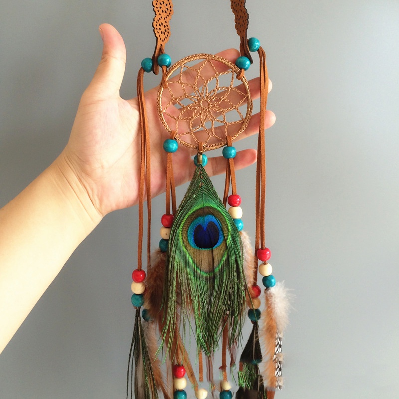 Băng Đô Cài Tóc Đính Lông Công Phong Cách Boho Thời Trang Mới (Màu Khaki)