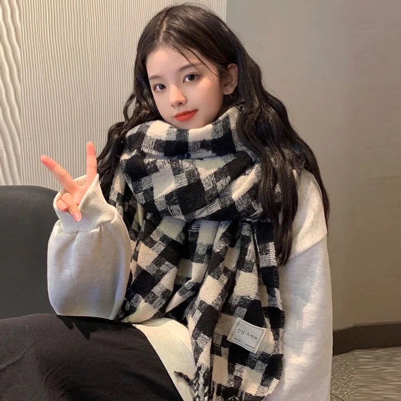 Khăn quàng cổ mùa đông nam nữ kẻ caro phong cách Hàn Quốc loại 1 dày dặn ấm áp bản to Unisex