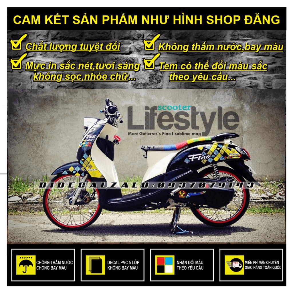 TEM RỜI MIO FINO CLASSICO Ô VUÔNG PHỐI DÁN XE ĐEN - BI DECAL