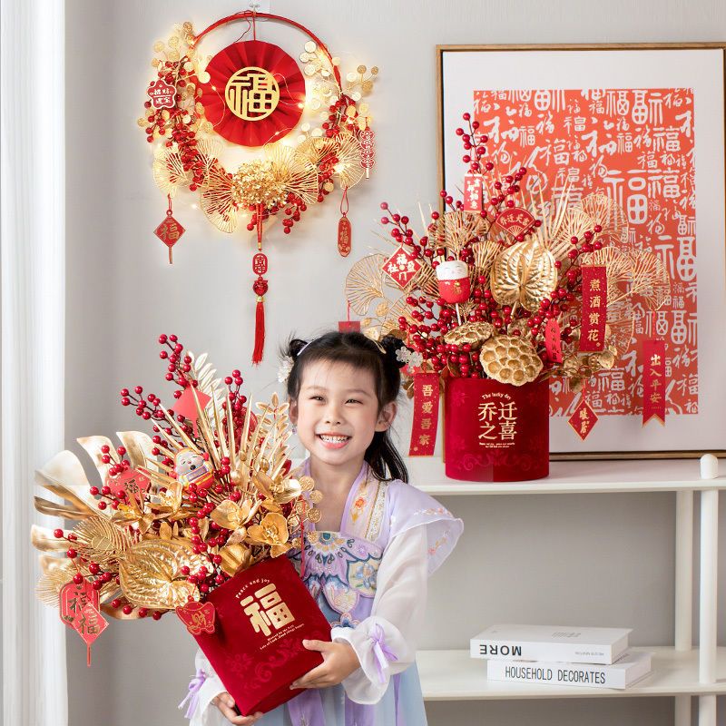 Vòng Hoa đào đông Chữ phúc Treo Tường Treo cửa Trang Trí Phòng Khách / Năm Mới