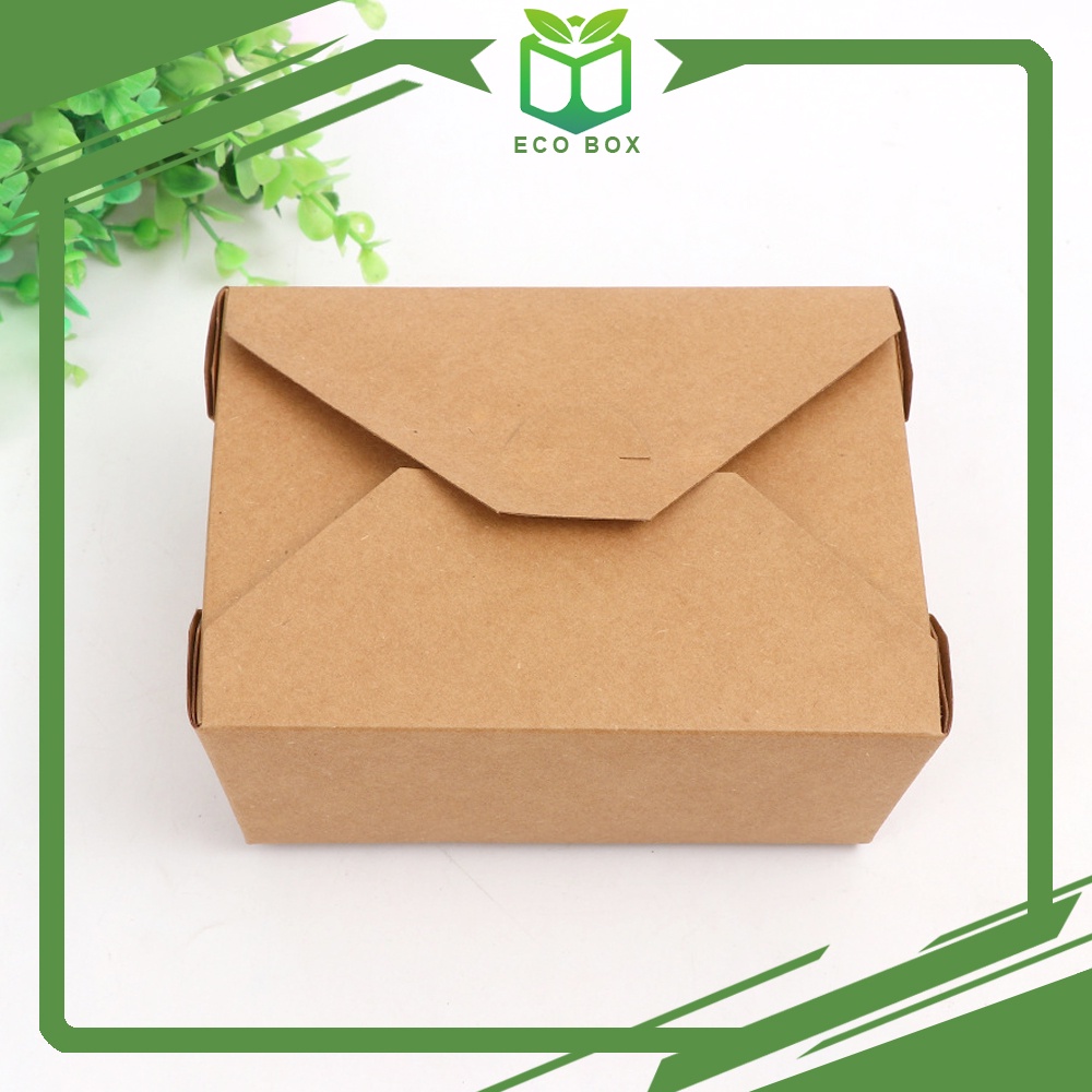 SET 10 [Hộp Móc Chéo] - Hộp Giấy Kraft Đựng Thức Ăn, Thực Phẩm, Phủ PE Chống Thấm Nước, An Toàn, Đựng Cơm, Salad, Xôi