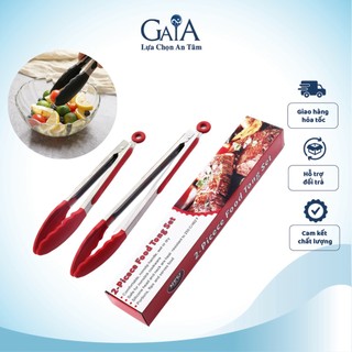[CÓ HỘP] Set 2 kẹp gắp thức ăn cao cấp bằng inox đầu silicon đa năng