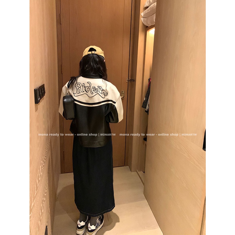 Áo Khoác Da Cao Cấp Phối Màu Tương Phản Phong Cách Retro Mỹ 2022 Cho Nữ