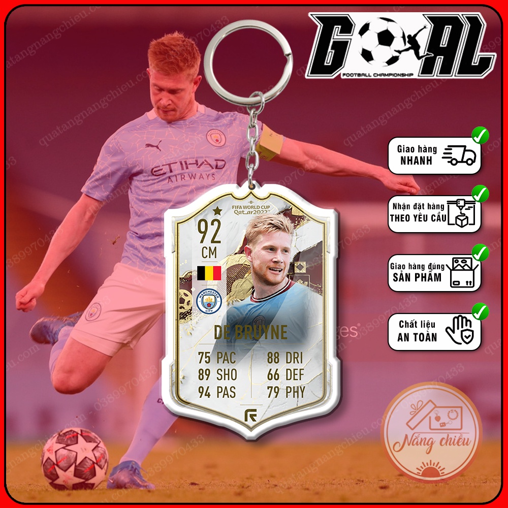 Móc khóa cầu thủ De Bruyne cao cấp hiện đại, phụ kiện treo balo túi xách thẻ bóng đá yêu thích CLB Man City[3649-3667]