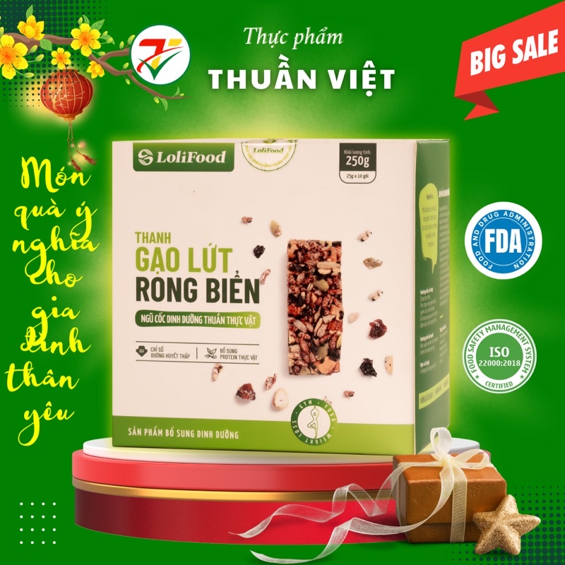 Thanh Ngũ Cốc Rong Biển Lolifood, Cho Người Ăn Kiêng, Tập Thể Thao, Gym (Hộp 10 Thanh x 25Gr)