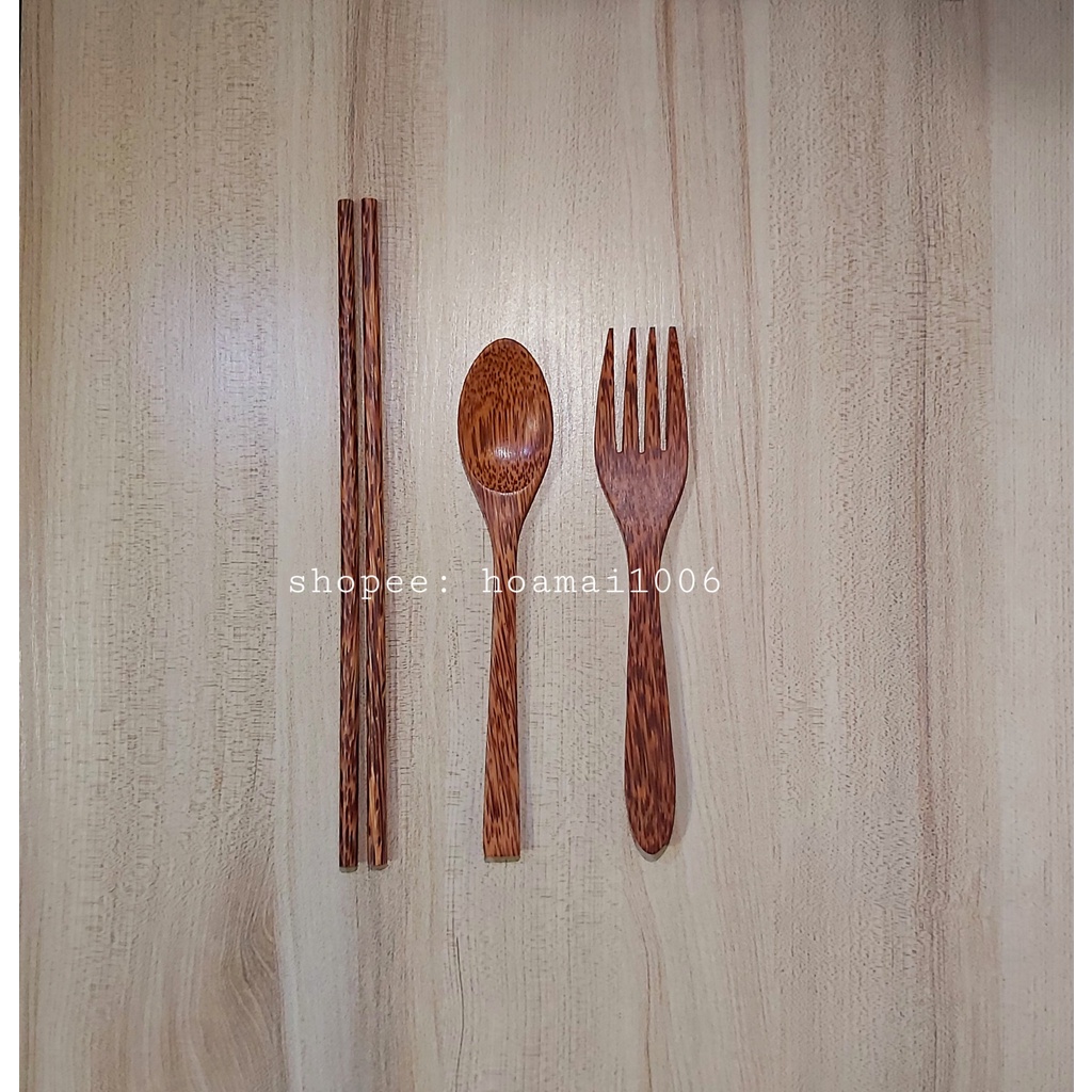 Bộ dao, muỗng, nĩa, đũa gỗ dừa, bộ đồ dụng cụ bàn ăn
