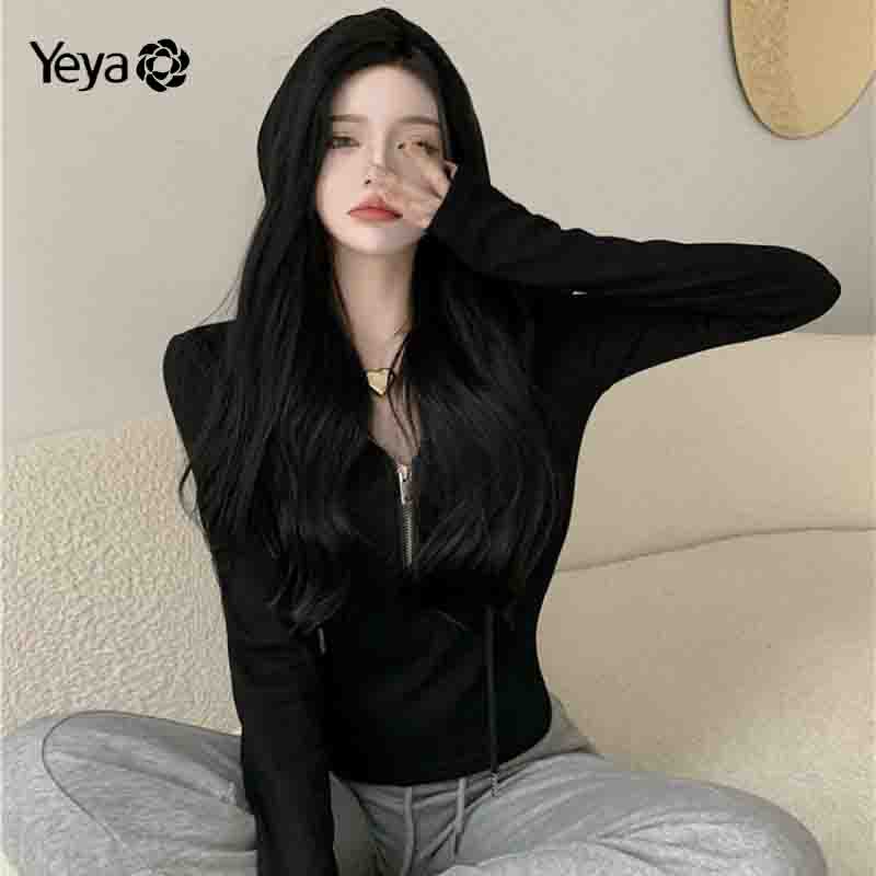 Áo hoodie YEYA dáng lửng dài tay thiết kế mới cho nữ