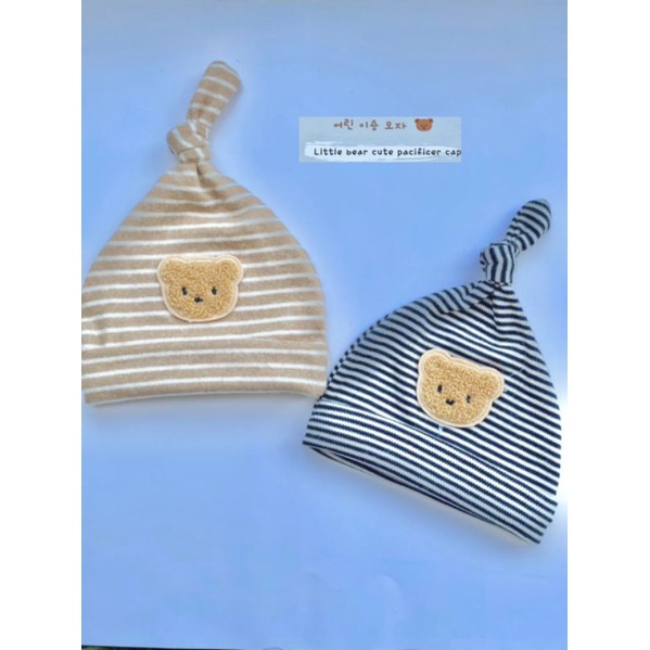 Nón/Mũ cotton dệt kim thêu gấu cho bé - Mũ củ tỏi cho bé