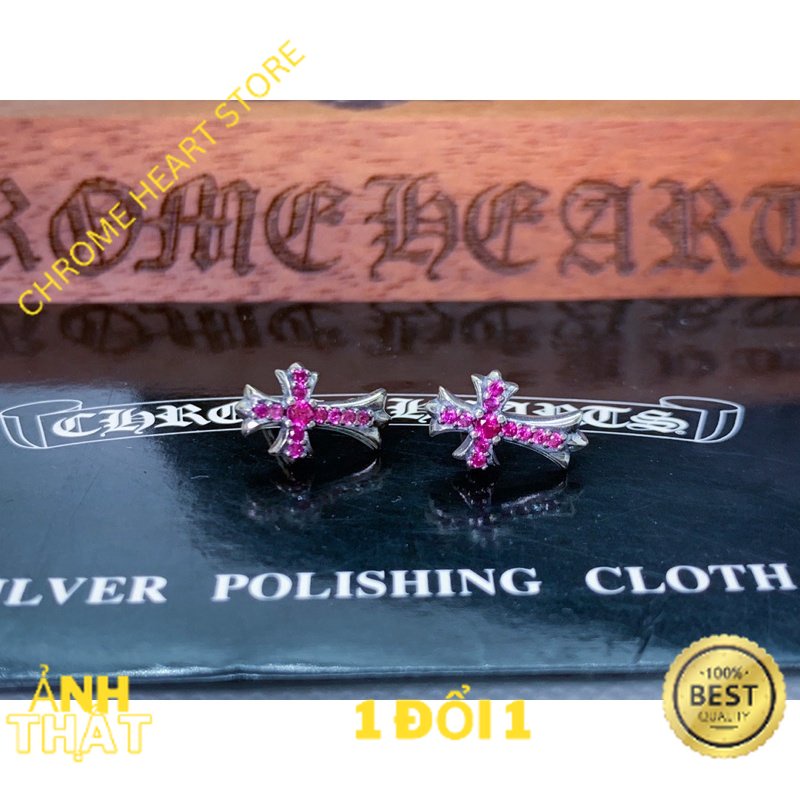 Bông tai Chrome Heart Cross fulldiamond hồng bạc 925 cao cấp fullbox -Chrome Heart Store