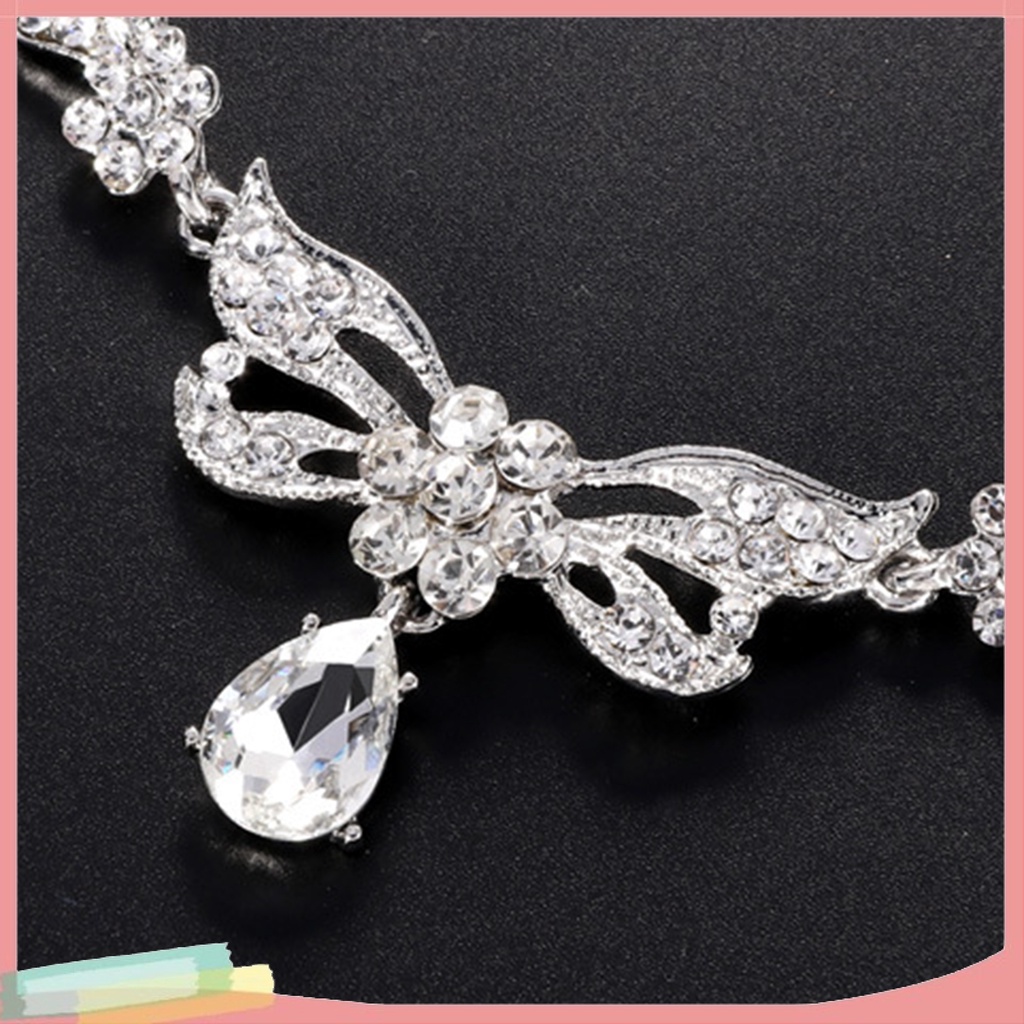 1 set Vòng cổ và đôi khuyên tai đính kim cương giả lấp lánh thời trang cho nữ