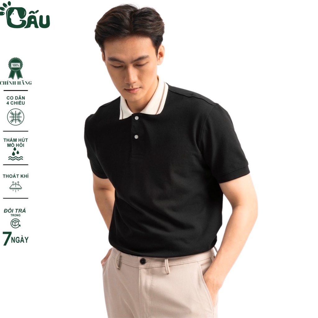 Áo thun Polo GẤU 194 Trơn Unisex vải cá sấu Poly co dãn 4 chiều dày dặn form gerular fit - PL Sọc Ca Cao Viền Nâu