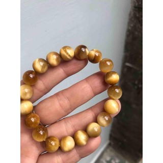 Vòng đá mắt hổ vàng nâu sáng bóng đậm đẹp đá thiên nhiên size vòng 10ly nữ mạng kim thổ thuỷ