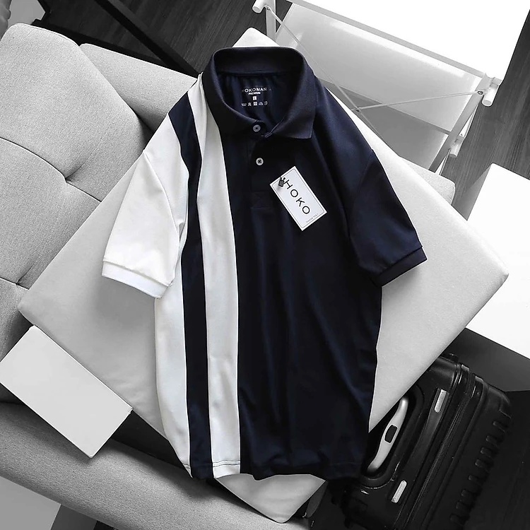 Áo polo cổ bẻ Nam sọc đứng trắng đen (MSP12)