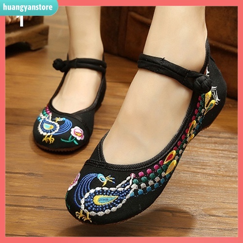 Giày búp bê thêu hoa phong cách Trung Hoa cho nữ HY