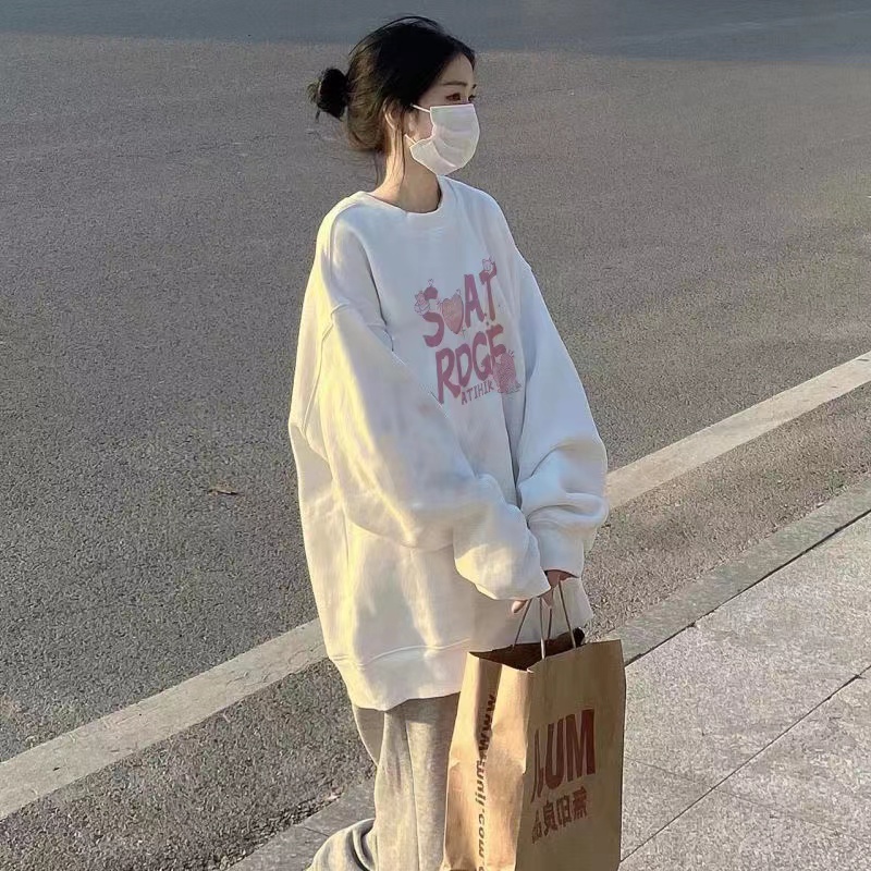 FOCUS Áo khoác vintage thời trang nữ trắng áo nỉ dài tay ulzzang bigsize unisex 100% cotton