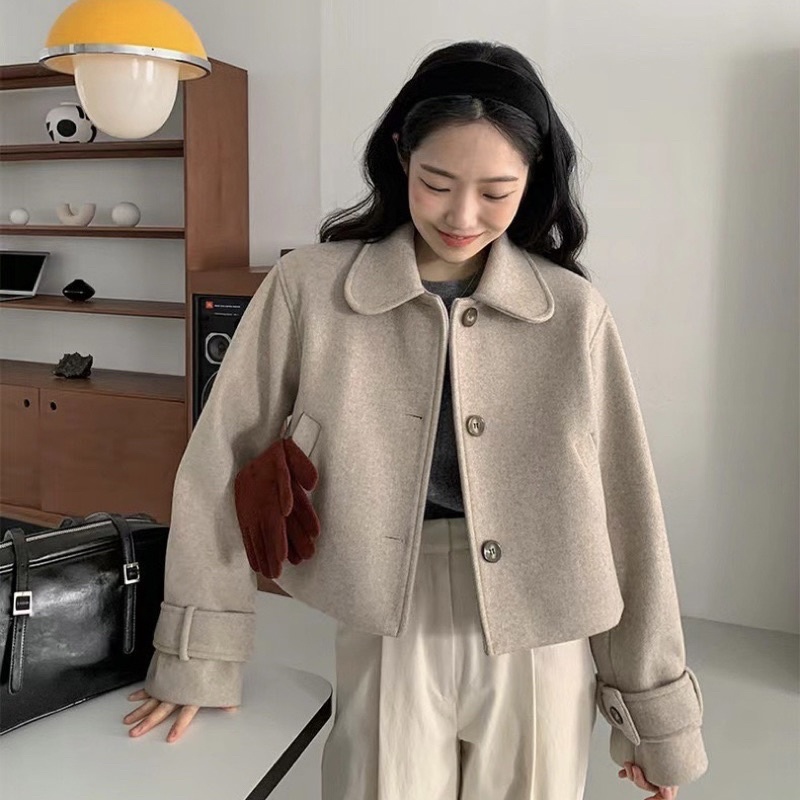 Áo khoác dạ nữ mangto dáng ngắn hai lớp mùa đông crop coat basic Yannie