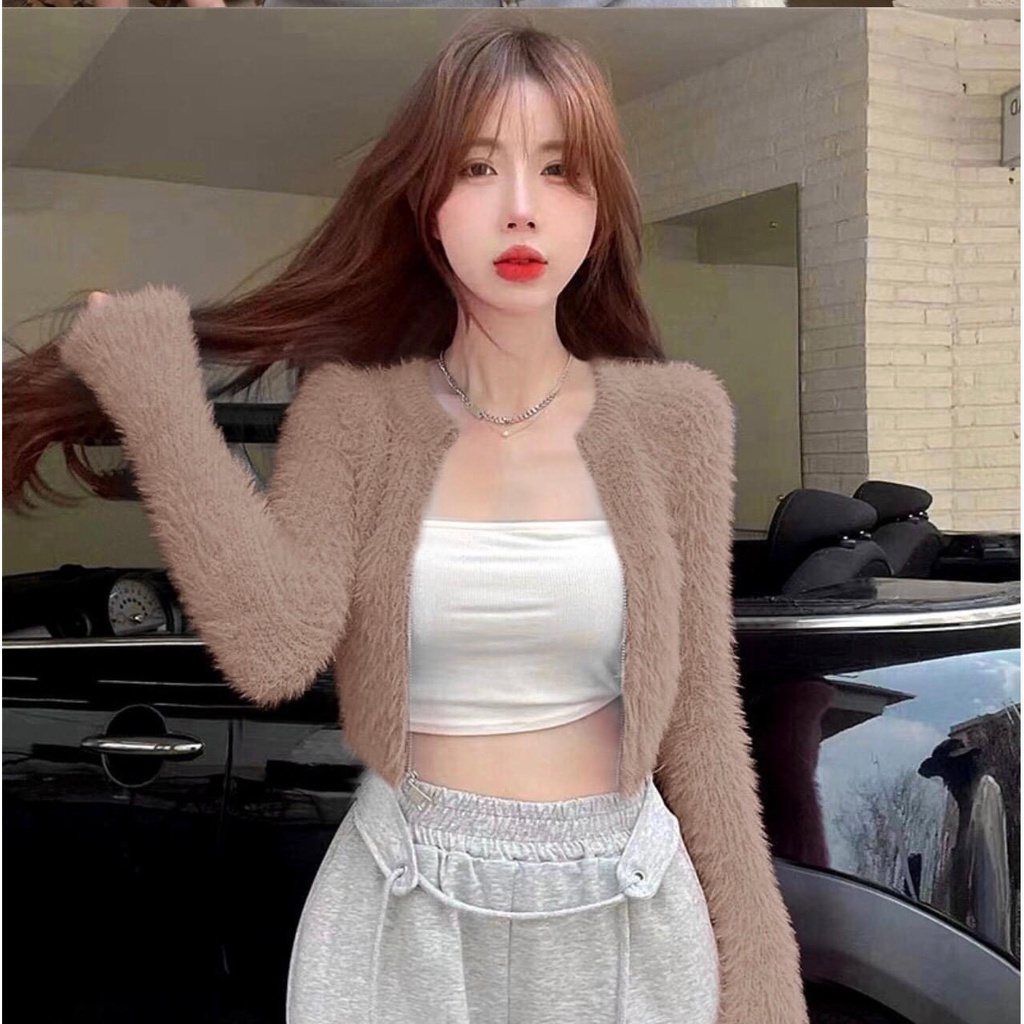 Áo len croptop lông thỏ