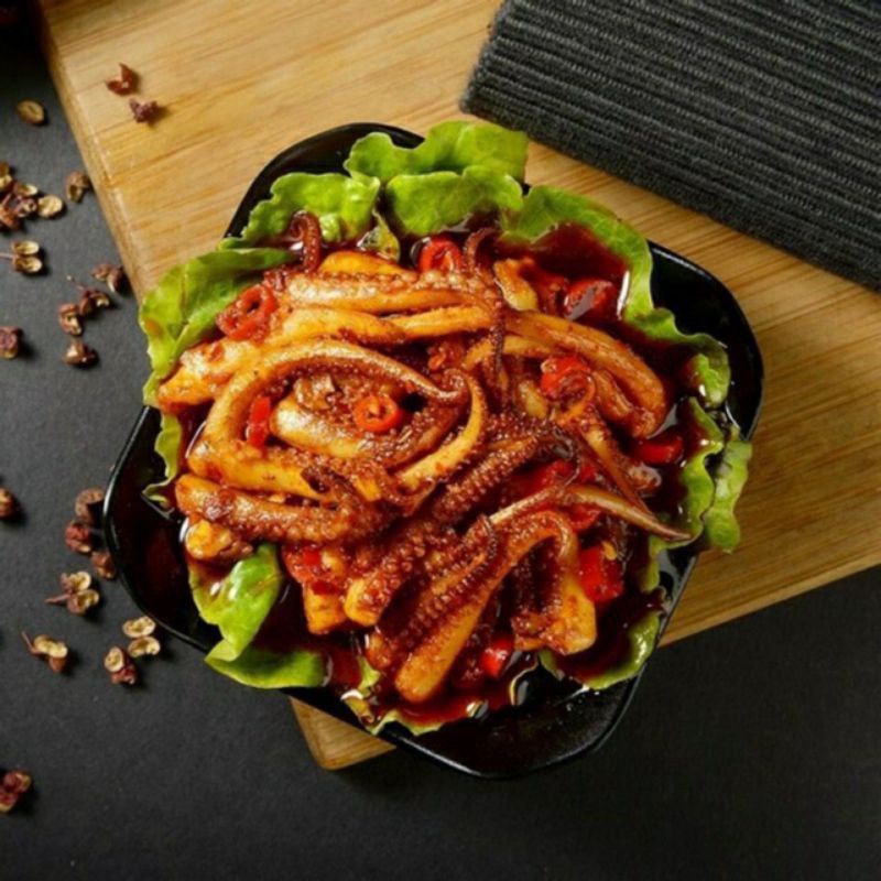 Râu mực cay bà dì Tứ Xuyên ăn liền màu đỏ 1 gói 12g, râu mực cay Kiều Đại Nương