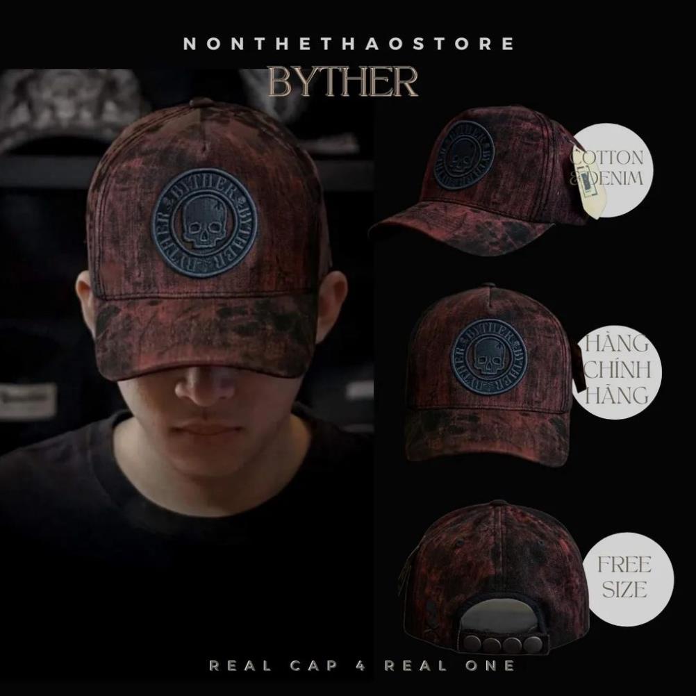 Mũ lưỡi trai Chính hãng Byther chất liệu jean nhung màu đỏ đô độc lạ, quai cài dán khóa sắt Nón free