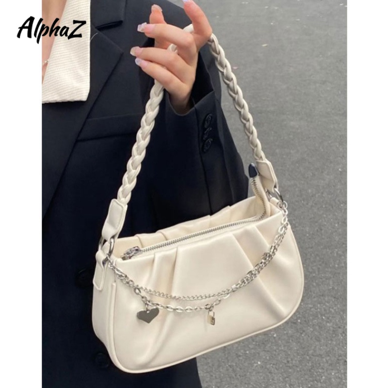 AlphaZ ins Túi Tote Dệt Mây Xếp Ly Đeo Vai Kích Thước Lớn Thiết Kế niche Hợp Thời Trang