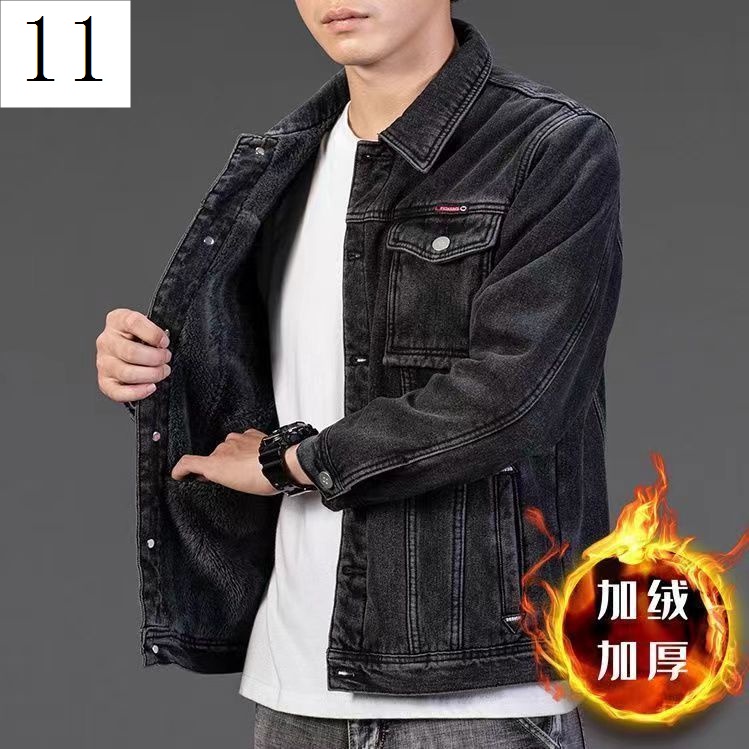 Áo Khoác Denim Lót Lông Cừu Dày Dặn Giữ Ấm Chống Mòn Thời Trang Mùa Đông Cho Nam Trung Niên