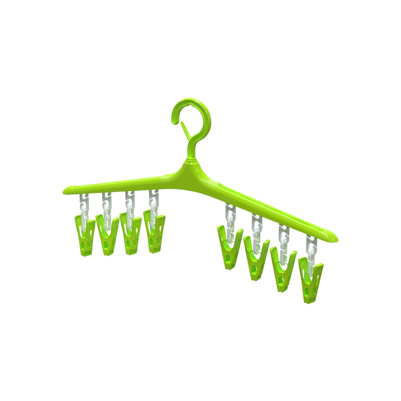 Móc phơi quấn áo 8 kẹp nhựa chắc chắn, đâu móc có khóa gài chống bay quần áo, thiết kế tinh tế tiết kiệm không gian