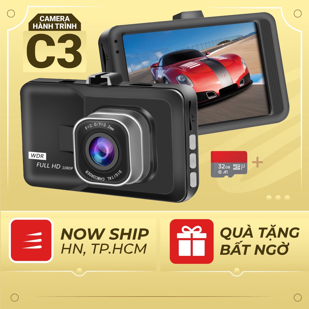 (Tặng thẻ nhớ 32 GB)Camera Hành Trình ô tô C3 Full HD 1080 , Camera hành trình ô tô 1 ĐỔI 1 TRONG 1 năm BẢO HÀNH 5 NĂM
