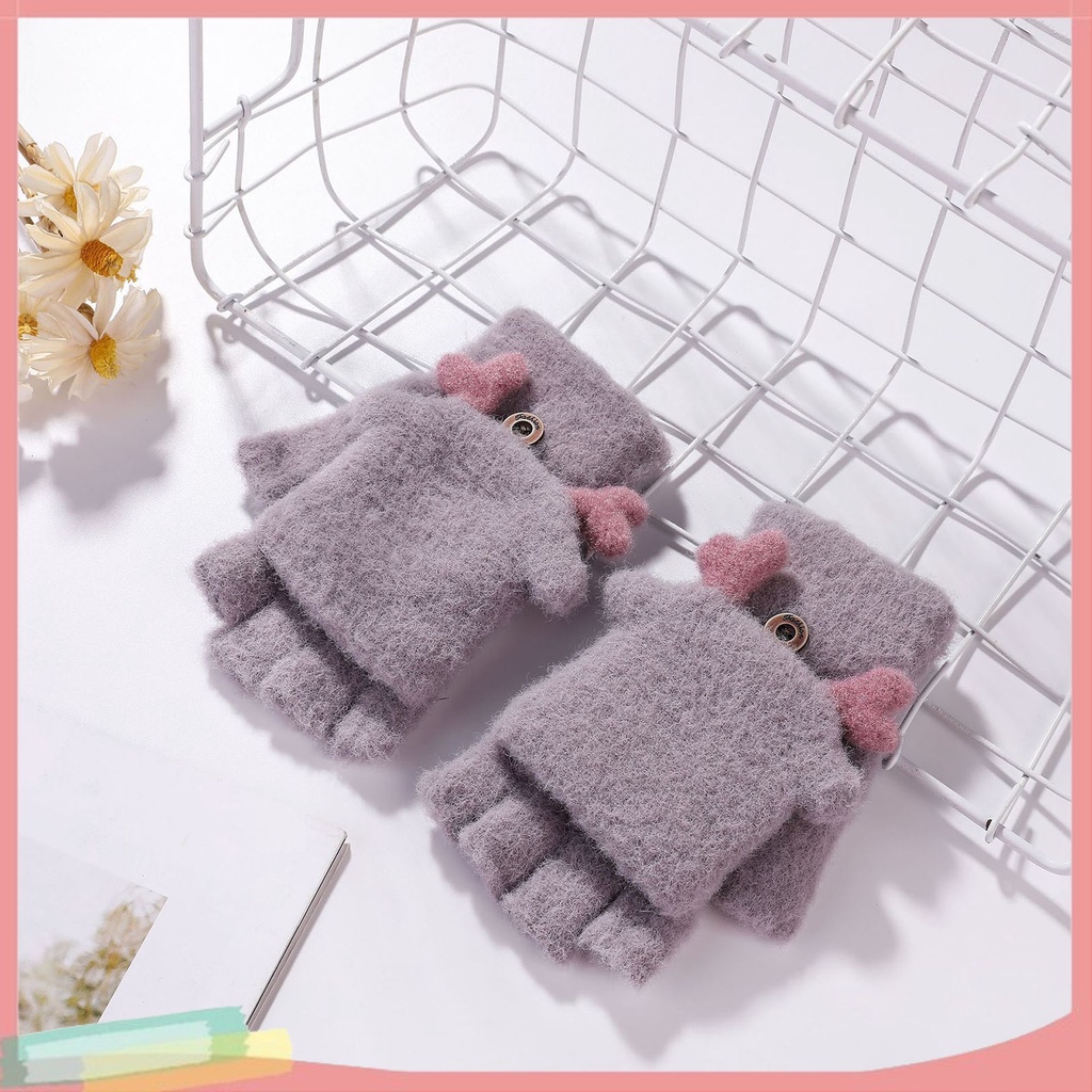 Găng tay chống lạnh thiết kế hở ngón hoạt hình dễ thương