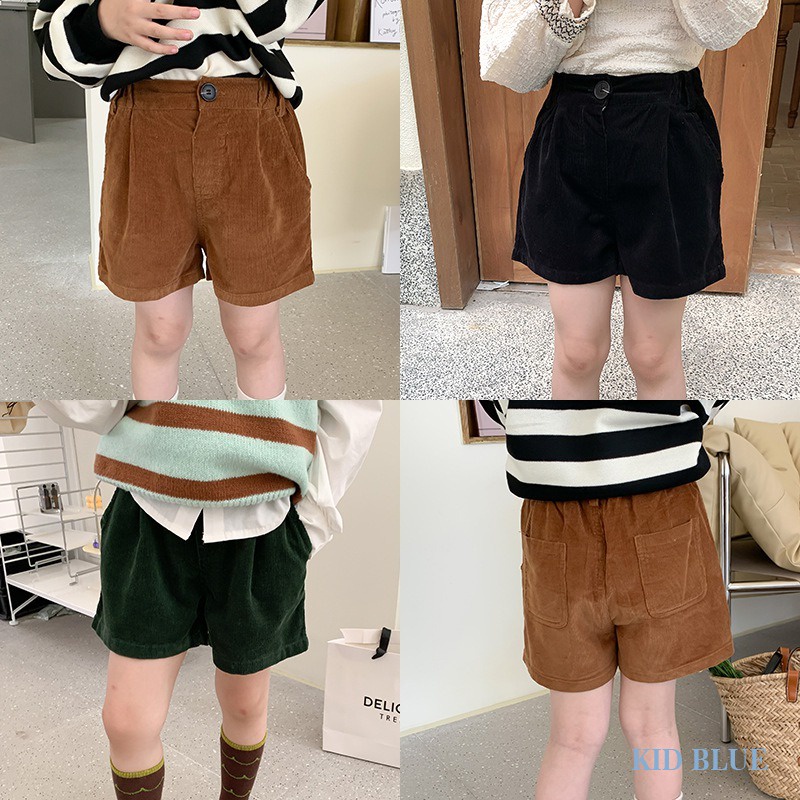 Quần Short Nhung Màu Sắc Đơn Giản Phong Cách Retro Cho Bé Gái