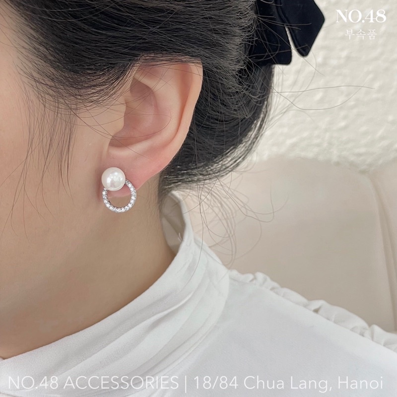 Khuyên tai bạc s925 bông tai nữ ngọc trai nhân tạo vòng tròn nhỏ mã 3234